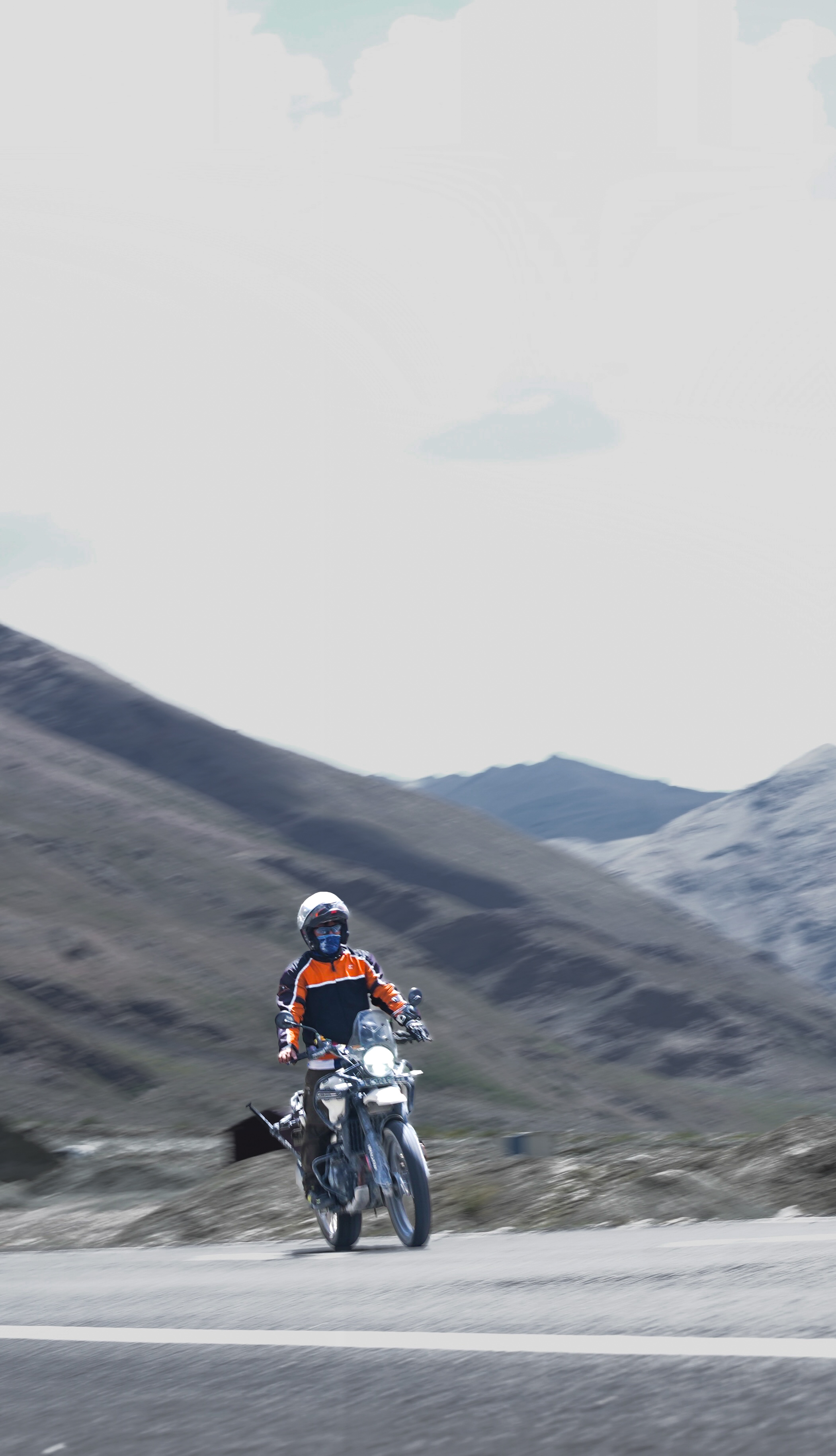 Lead motorcycle rider at Khardung La summit Ladakh Bikers tour
