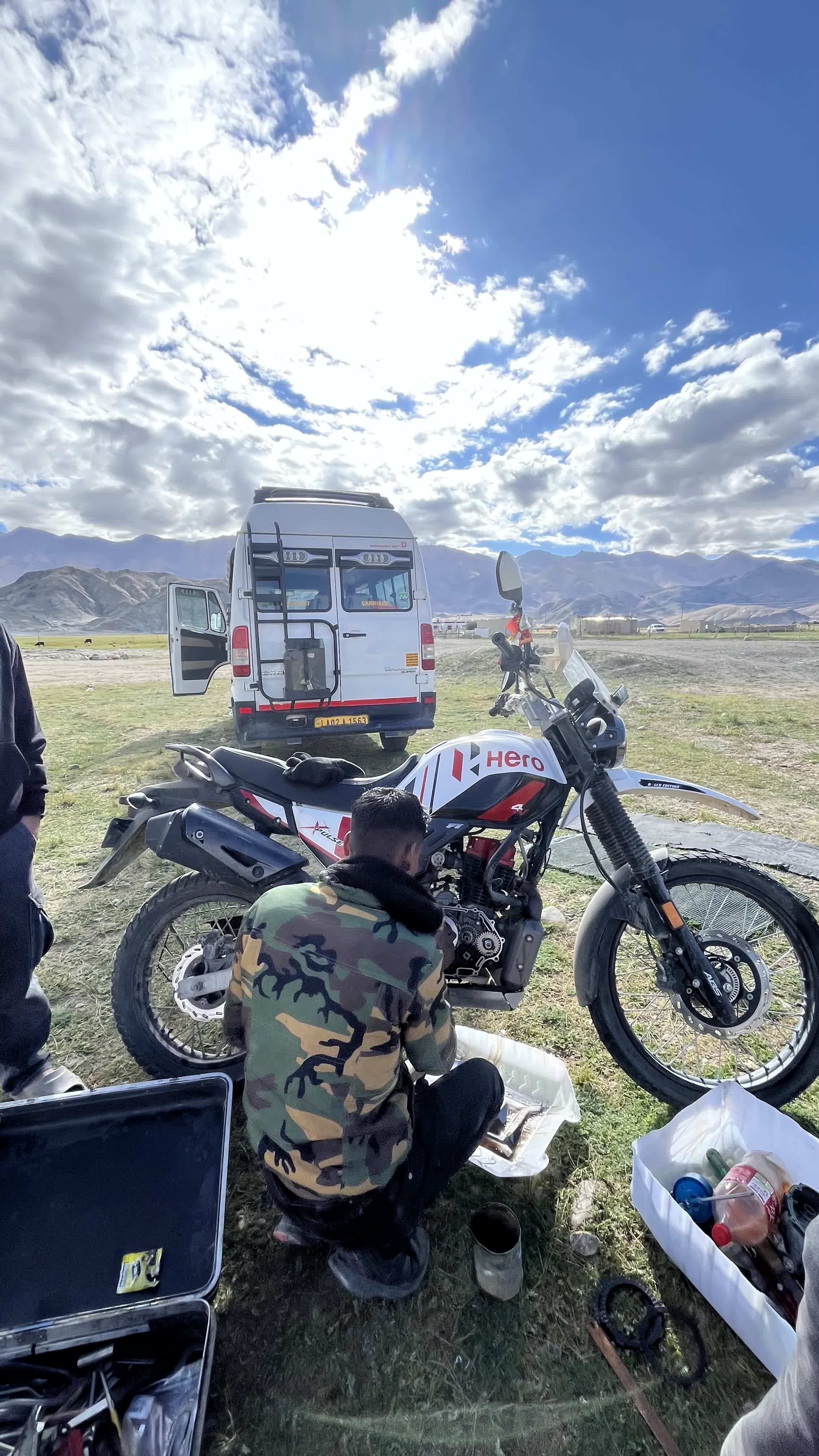 Tso Moriri high altitude lake reflection Changthang Ladakh motorcycle camp