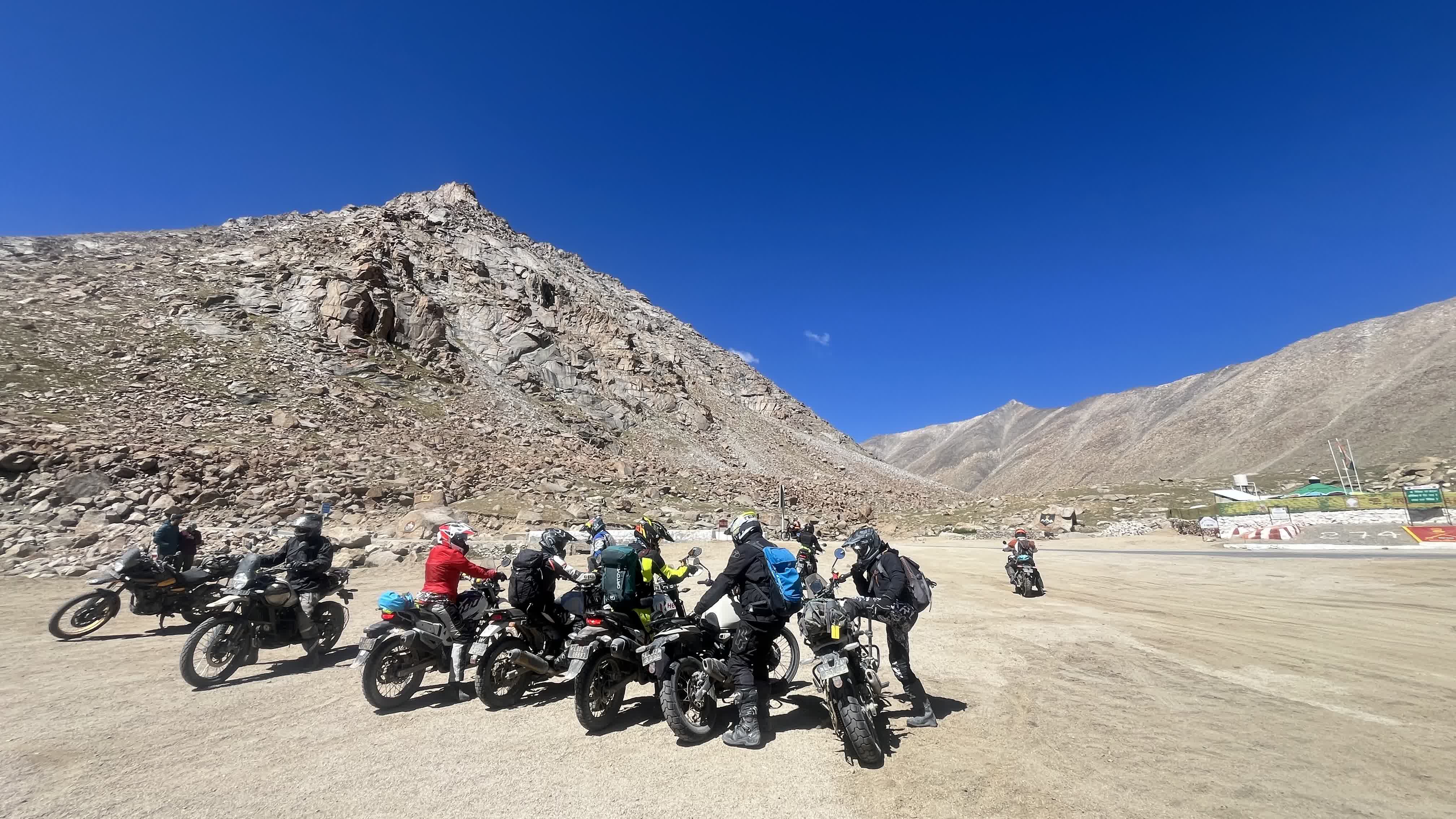 Motorcycle on road to Turtuk village near Line of Control Ladakh