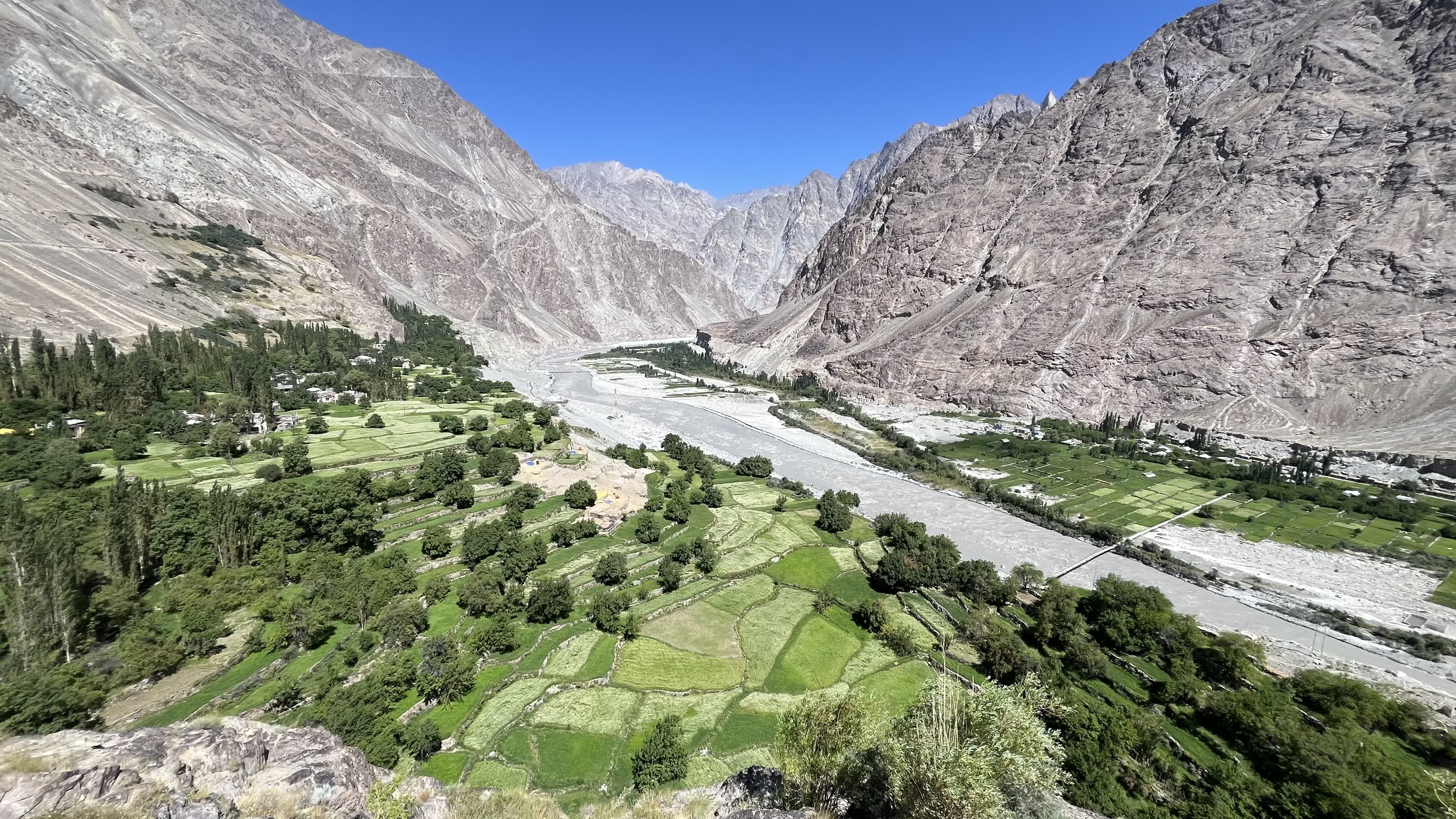 Motorcycle descending Tanglang La pass into Leh valley Ladakh