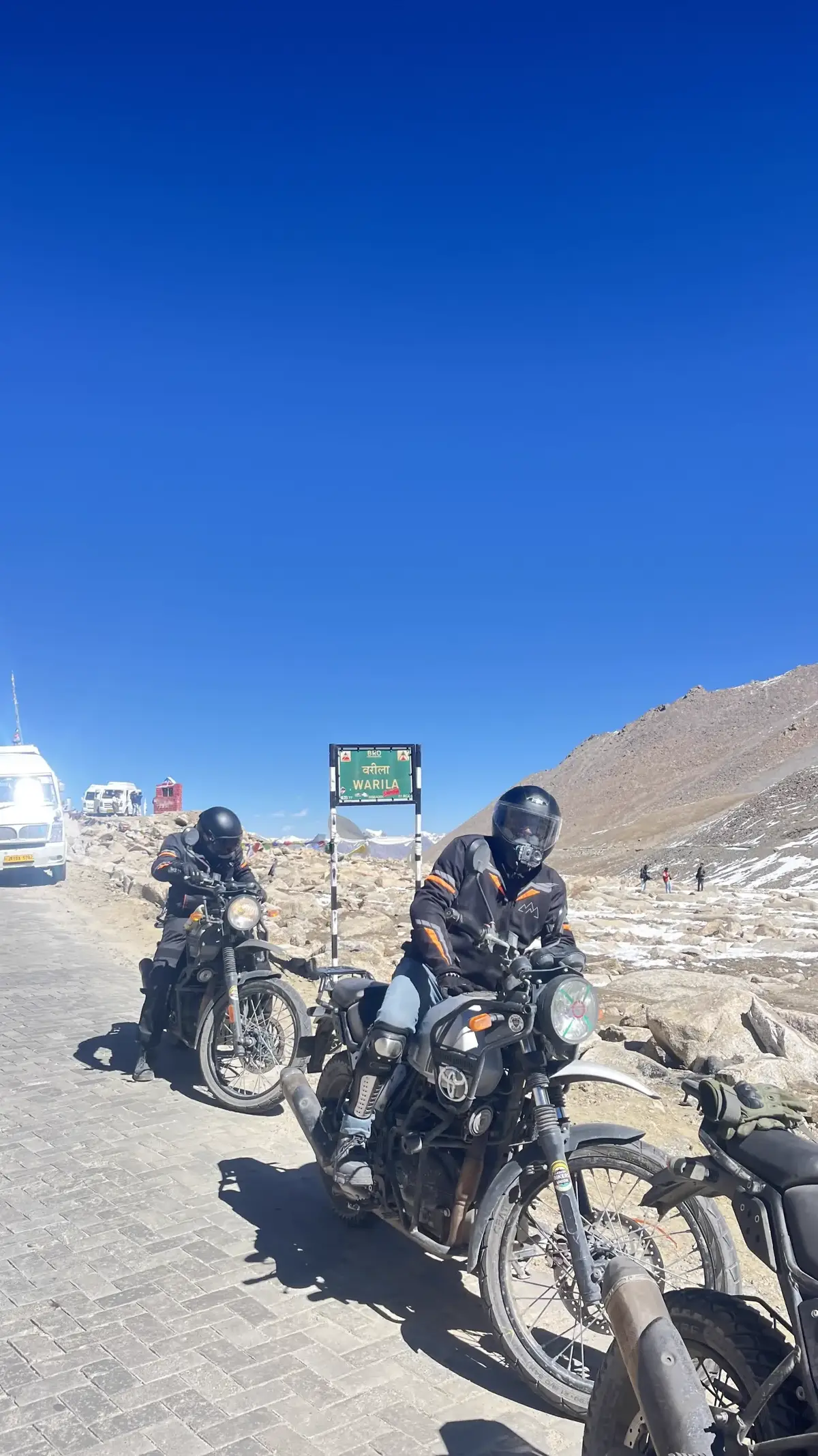 Rider on motorcycle in Nubra Valley cold desert Ladakh Himalaya