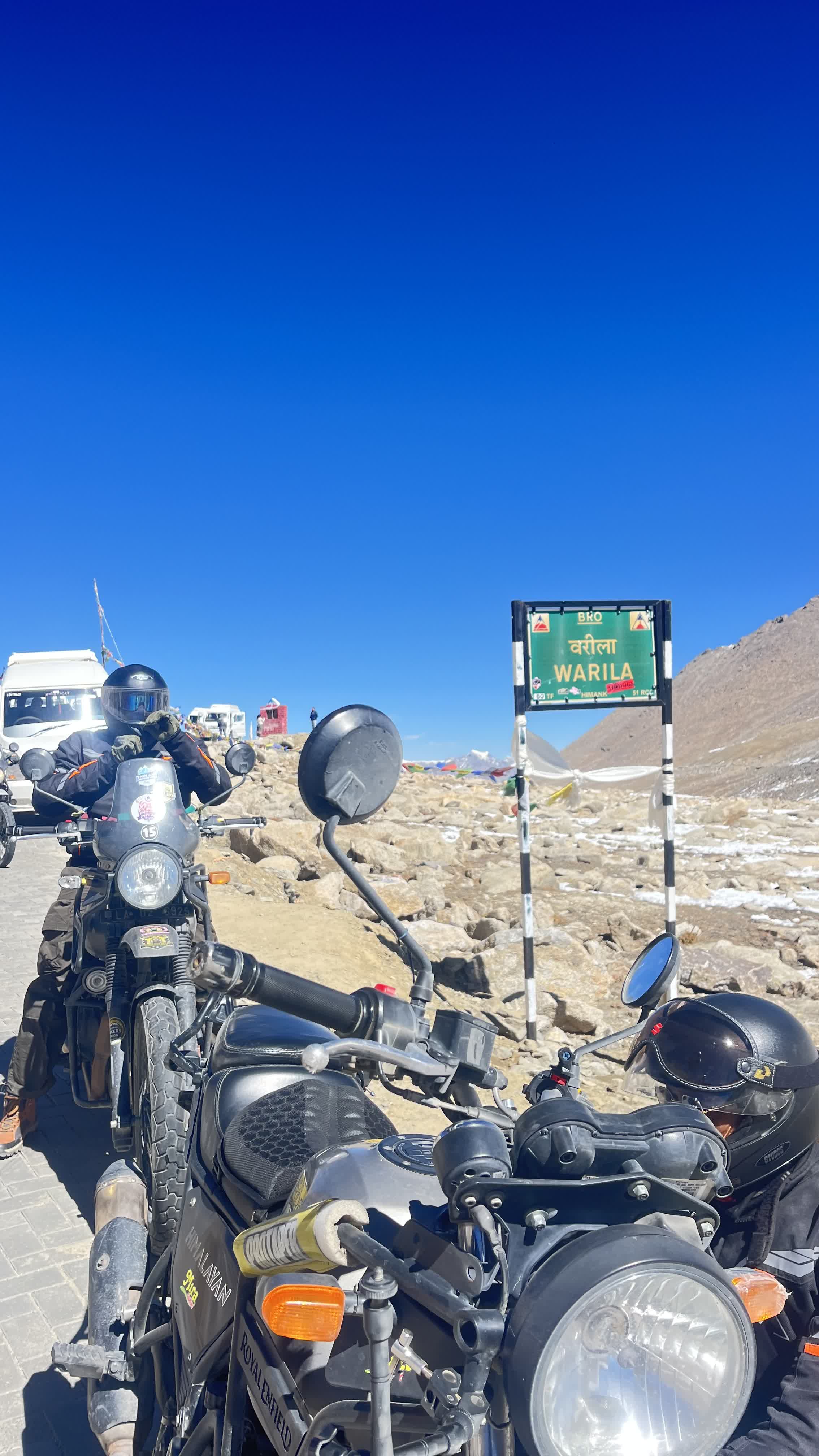 Motorcycle descending Khardung La into Nubra Valley Ladakh