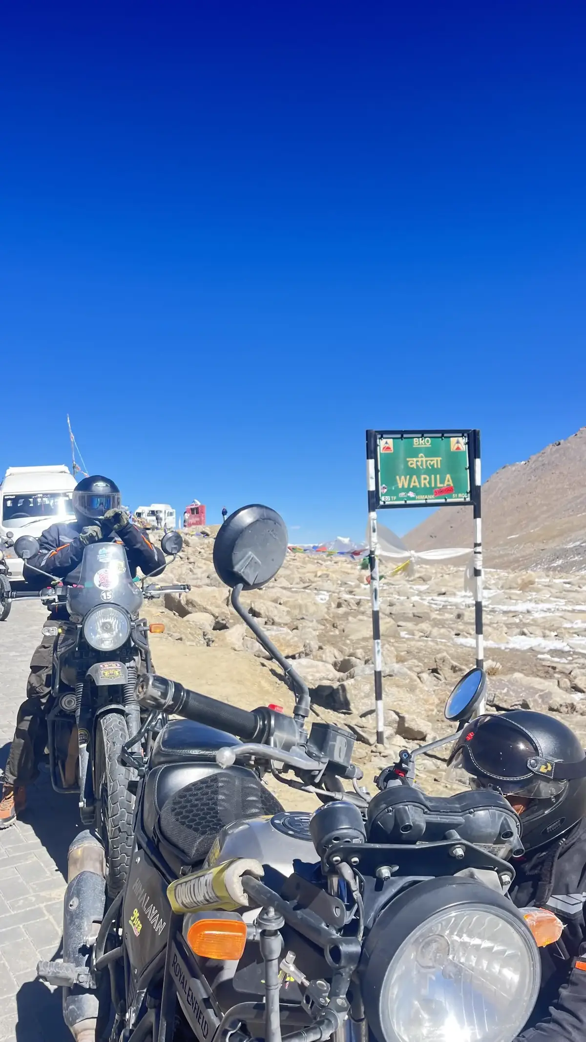 Motorcycle descending Khardung La into Nubra Valley Ladakh