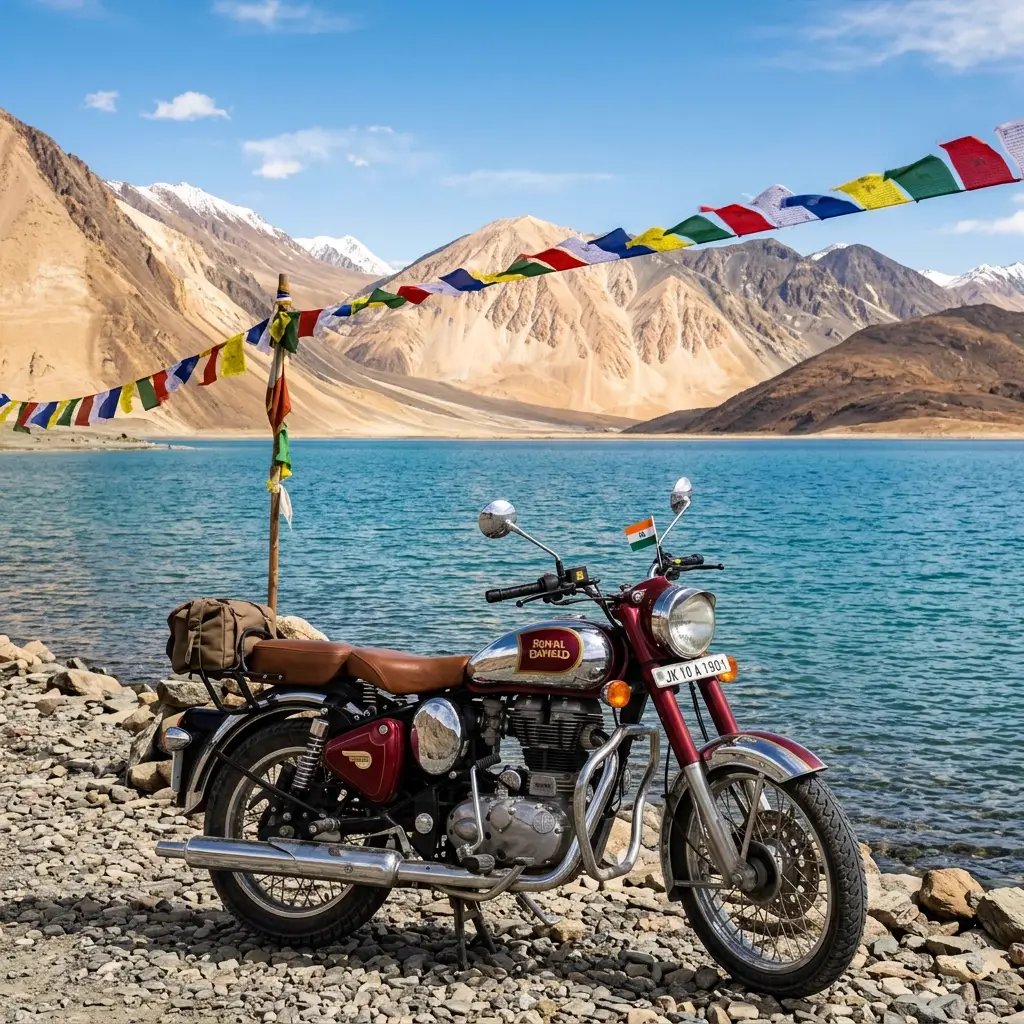 Royal Enfield Classic 350 in Ladakh mountain terrain