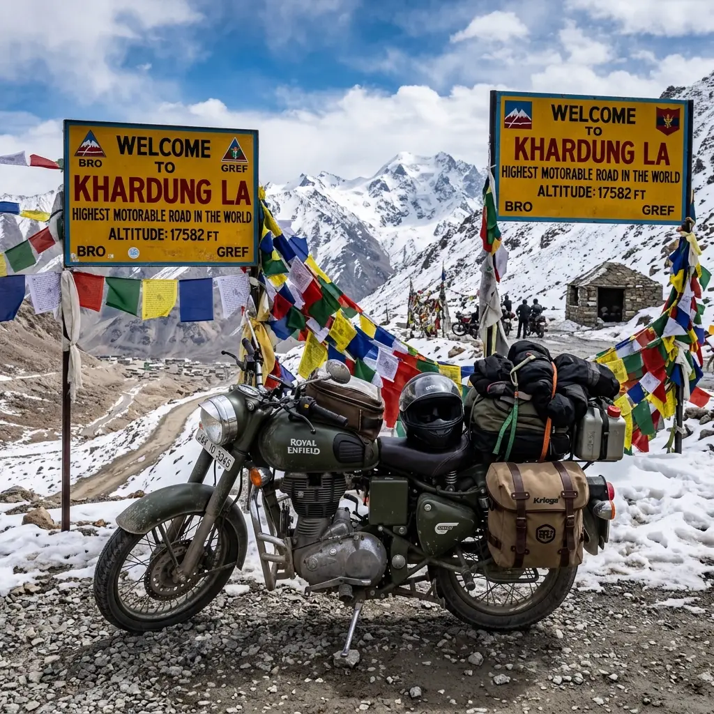 Royal Enfield Classic 500 in Ladakh mountain terrain
