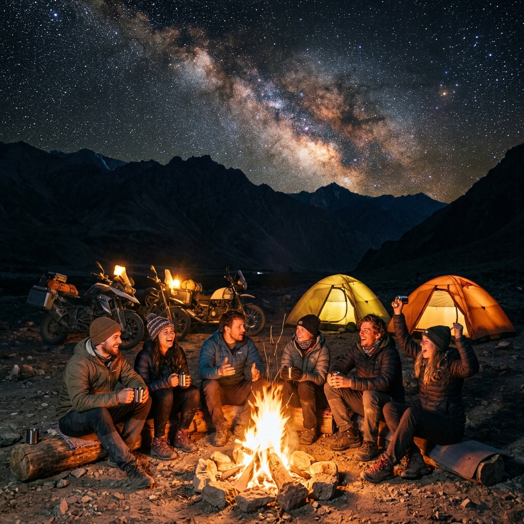 Group bonfire night in Hanle