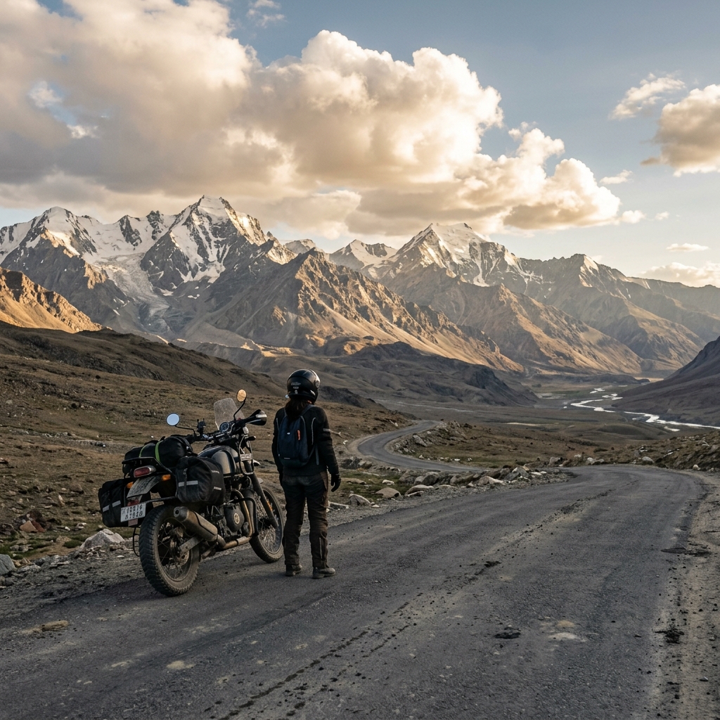 Solo rider on Leh high pass circuit