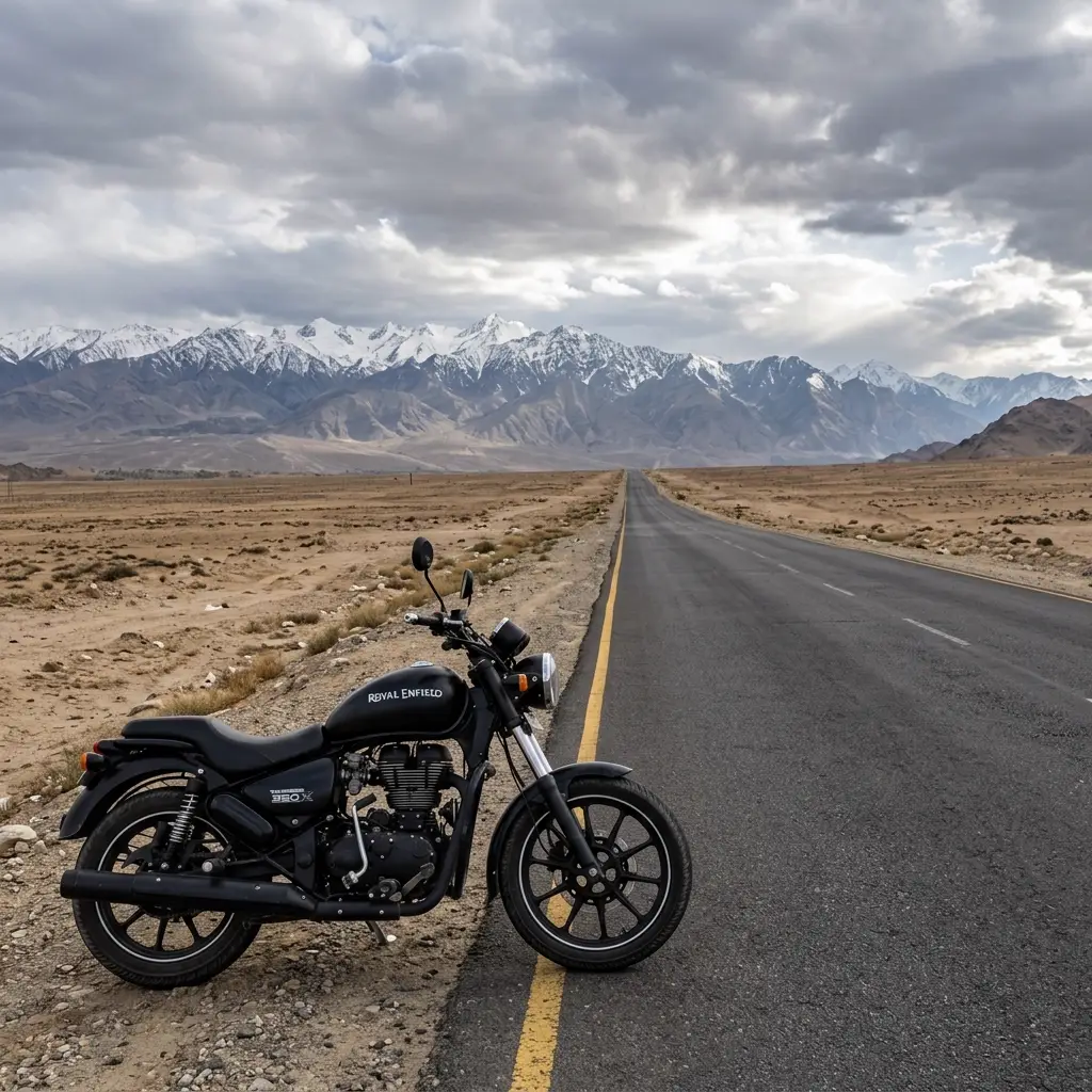 Royal Enfield Thunderbird 350X in Ladakh mountain terrain